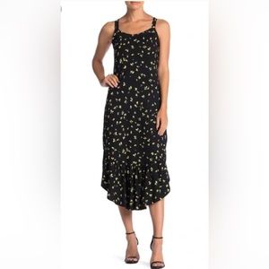 Ella Moss Black with yellow lemons Midi Dress.